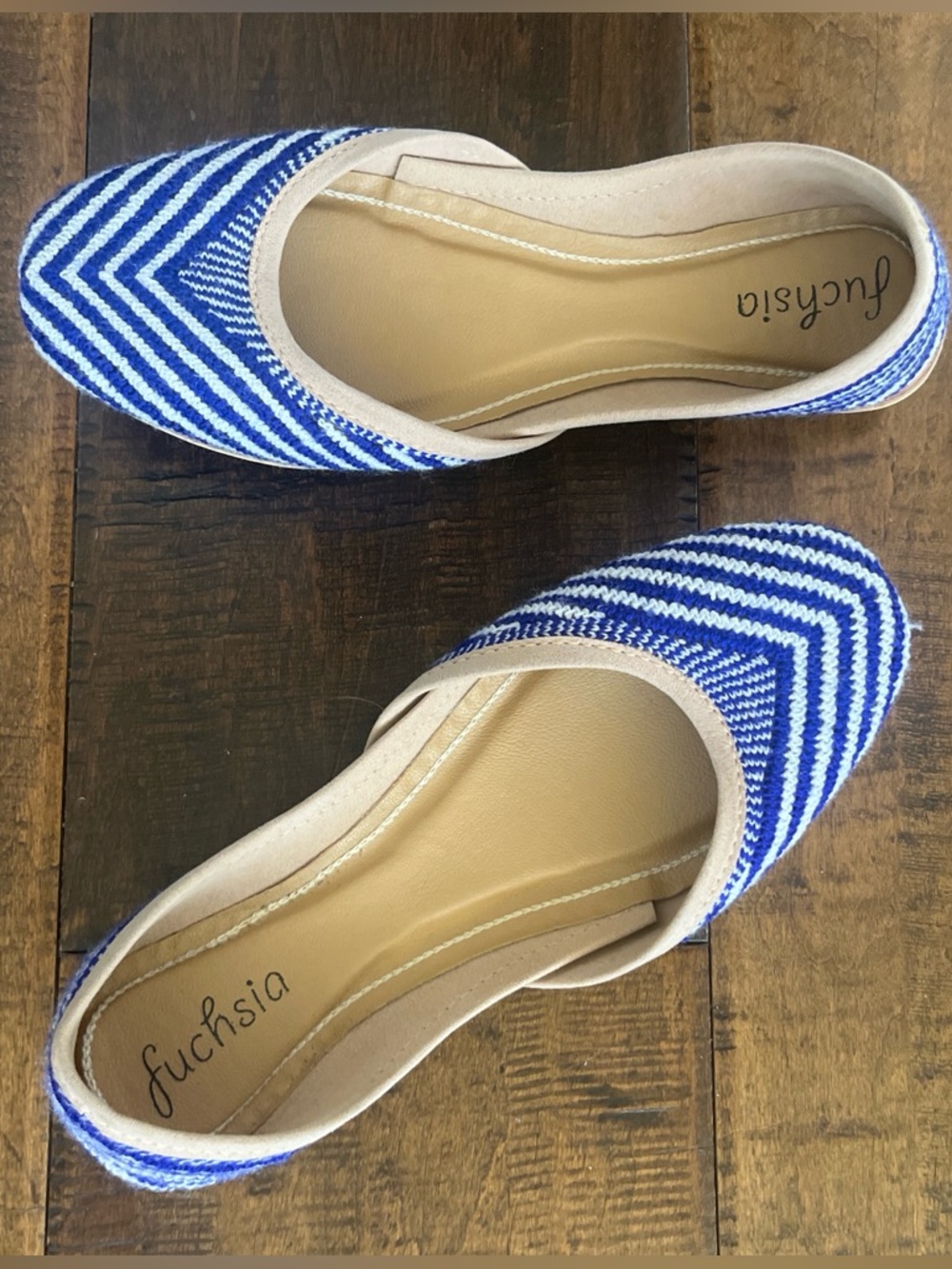 Fuchsia Blue Peplum hand embroidered ballet slip-on flats with chevron stripes